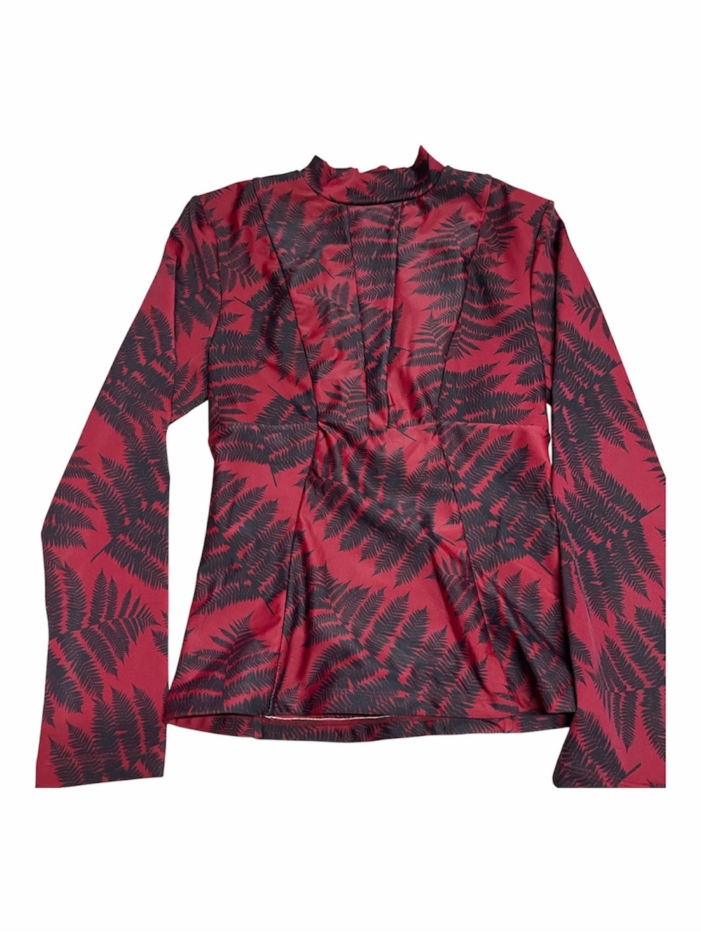 NEW Mikoh Women’s “Lowers” Long Sleeve Rash Guard Swim Shirt in Burgundy Print